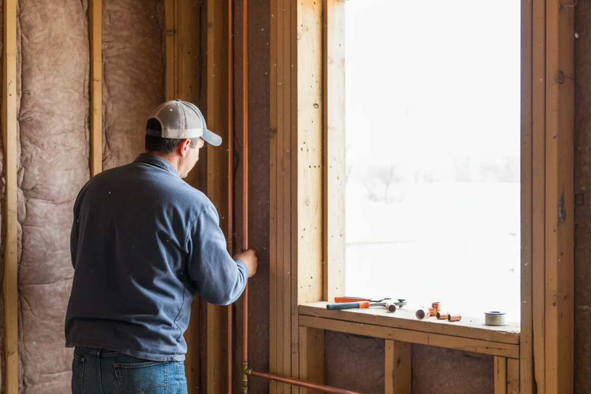 Licensed plumber running new copper supply lines in a Napoleon home